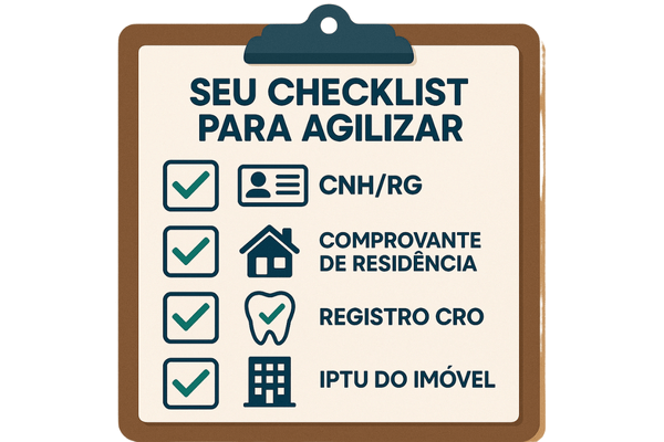 Checklist com os documentos necessários que um dentista precisa para abrir seu CNPJ.