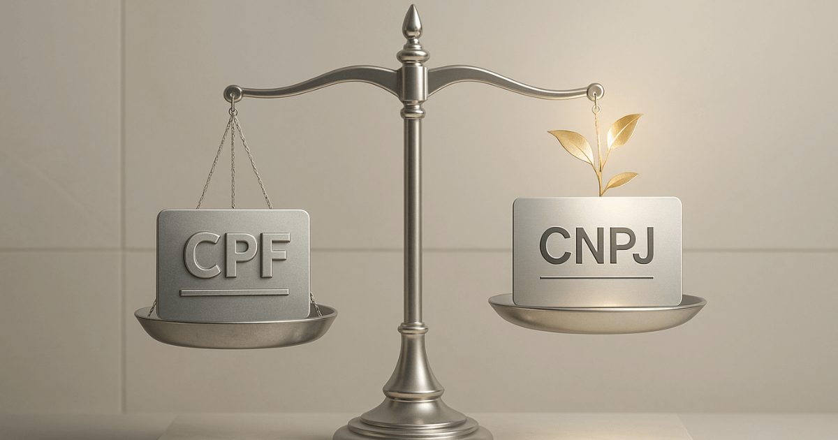 Balança comparando o peso dos impostos entre pessoa física ou jurídica para dentista.