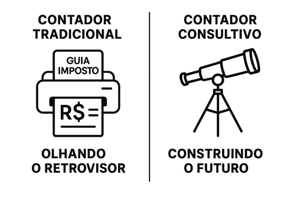 Gráfico comparando a contabilidade tradicional com a contabilidade consultiva na gestão de clínicas médicas.