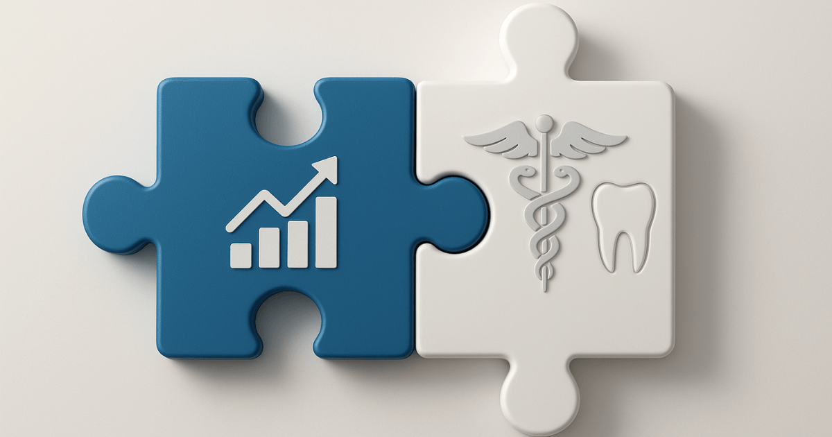 Peças de quebra-cabeça da saúde e finanças se unindo, simbolizando a contabilidade para profissionais da saúde em SP.