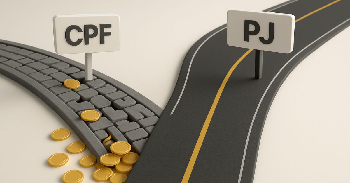 Estradas comparando o caminho do médico autônomo (CPF) versus o do médico PJ.