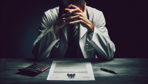 Médico preocupado com notificação de malha fina do carnê-leão por erros na declaração de imposto de renda.